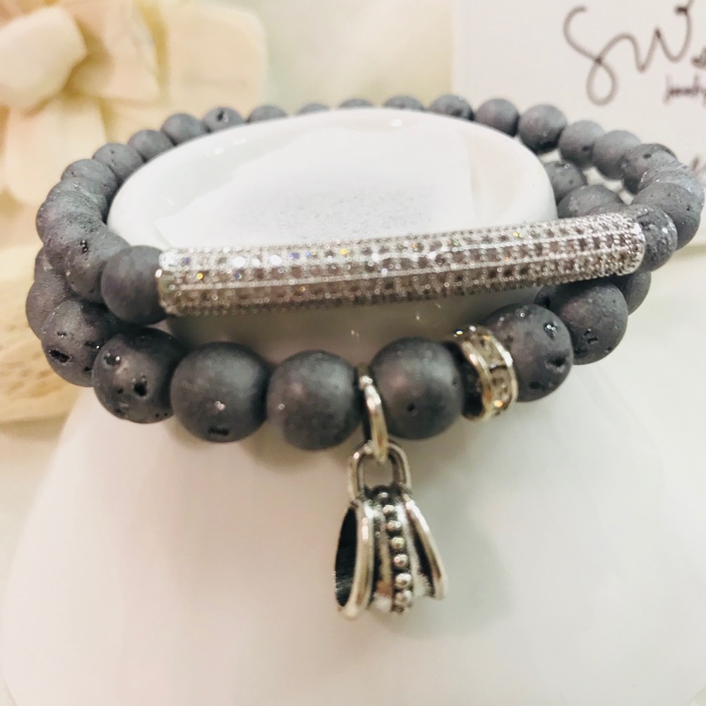 Gemstone Geode Gray Agate bracelets